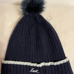 Banana Republic Women’s Blue LOVE Beanie One Size with Pom Pom